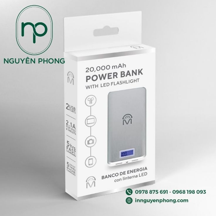 Mẫu hộp giấy đựng sạc dự phòng đơn giản 